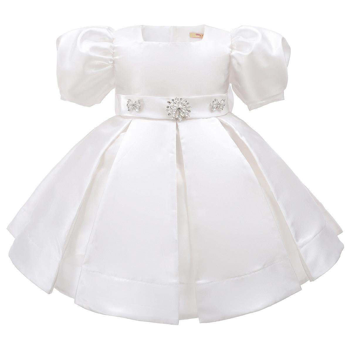 Ivory puff sleeve christening dress