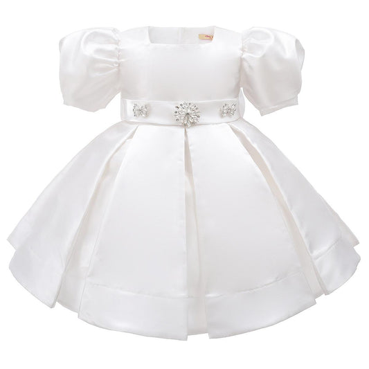 Ivory puff sleeve christening dress