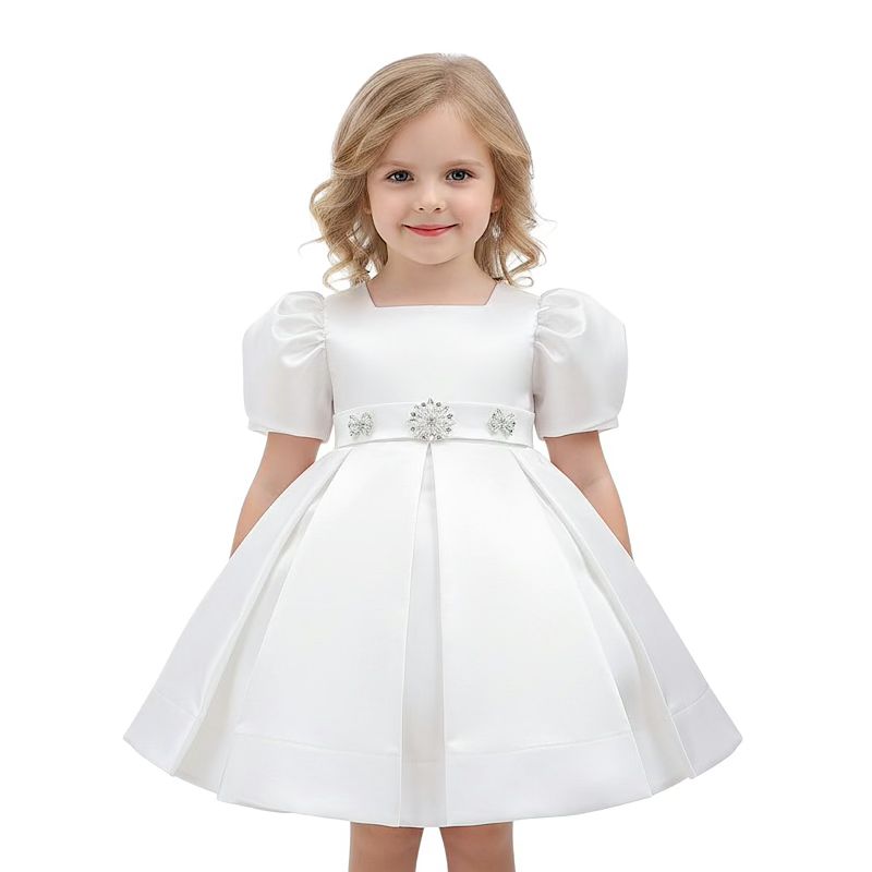 Ivory puff sleeve christening dress